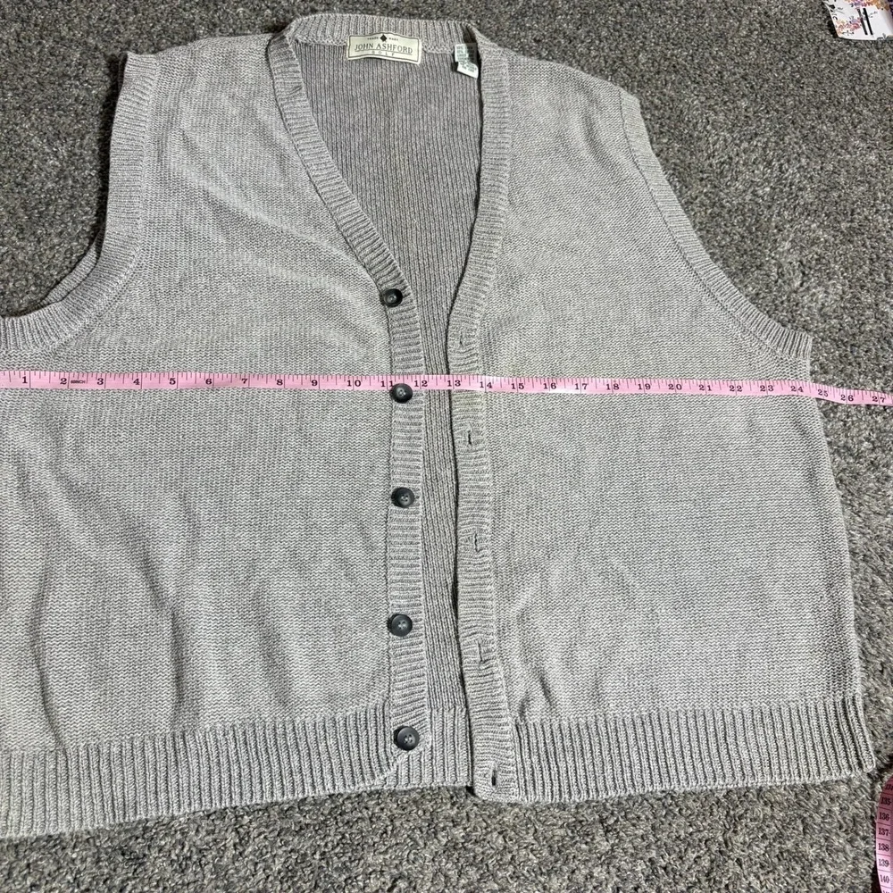 John Ashford Cardigan Sweater Vest Mens XL Grey‎ Linen Cotton Knit Grandpacore